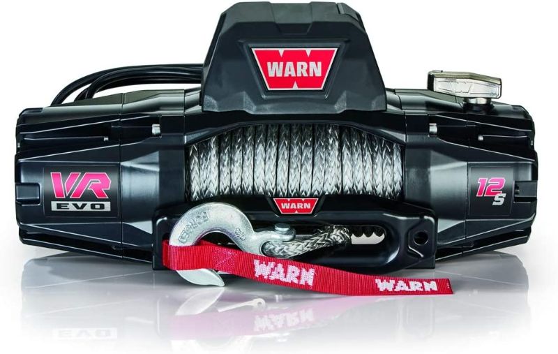 Photo 1 of WARN 103255 VR EVO 12-S Electric 12V DC Winch with Synthetic Rope: 3/8" Diameter x 90' Length, 6 Ton (12,000 lb) Pulling Capacity , Black
