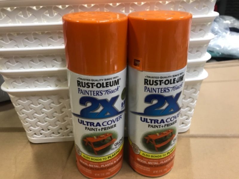 Photo 2 of 2 PACK Rust-Oleum Painter's Touch 2x Ultra Cover Gloss Real Orange Spray Paint 12 oz