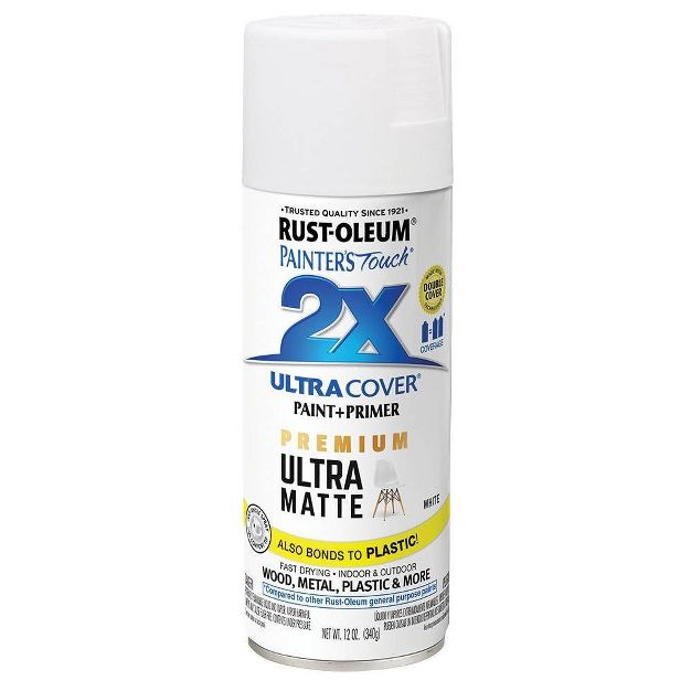 Photo 1 of 2B PACK Rust-Oleum 331181 Spray Paint Painter's Touch 2x Cover, 12 oz, Ultra Matte White
