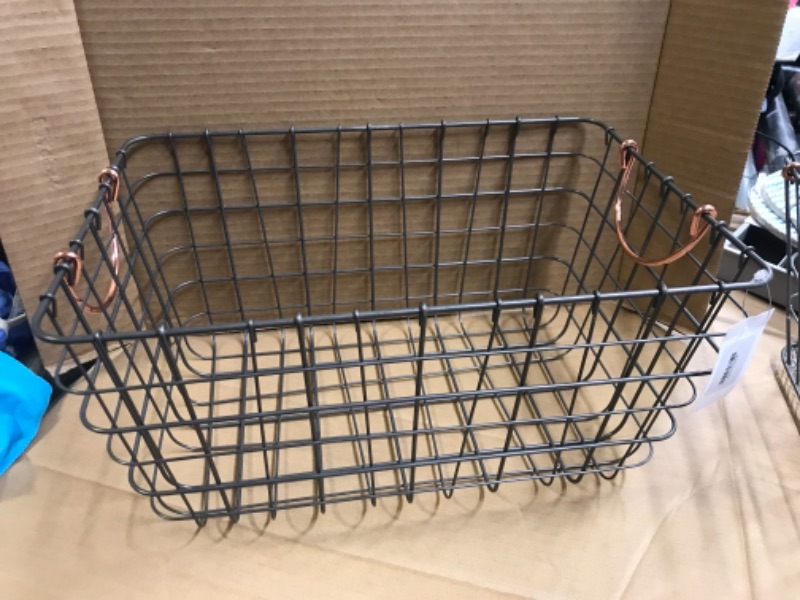 Photo 2 of 16x11x8 Wire Basket with Handle Gray/Copper - Threshold