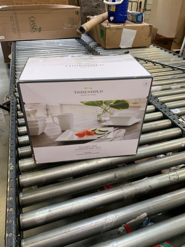 Photo 3 of 16pc Porcelain Square Dinnerware Set White - Threshold, Box Packaging Damaged, Item is New