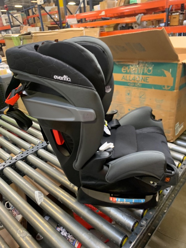 Photo 1 of Evenflo All4One DLX 4-In-1 Convertible Car Seat (Kingsley Black), Box Packaging Damaged, Moderate Use, Scratches and Scuffs on item

