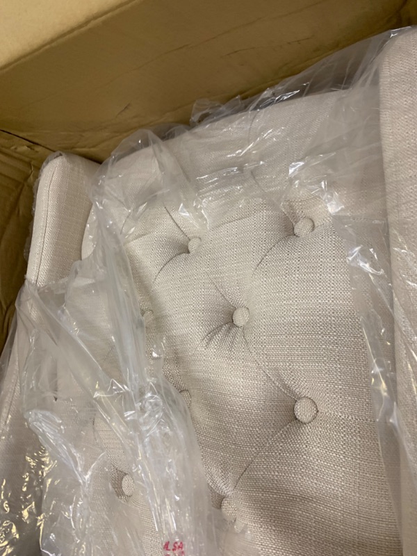 Photo 7 of Baronet Fabric Dining Chair, Box Packaging Damaged, Moderate Use, Scratches and Scuffs on item, Rip in Bottom of Chair, Missing Some Hardware
**BROKEN LEG**SEE PHOTOS***