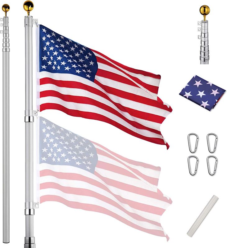 Photo 1 of Yeshom Upgraded 30ft Telescopic Flag Pole Kit 16 Gauge Heavy Duty Aluminum Flagpole 3'x5' US Flag & Ball Top for Commercial Residential Outdoor, PACKAGE DMG 
