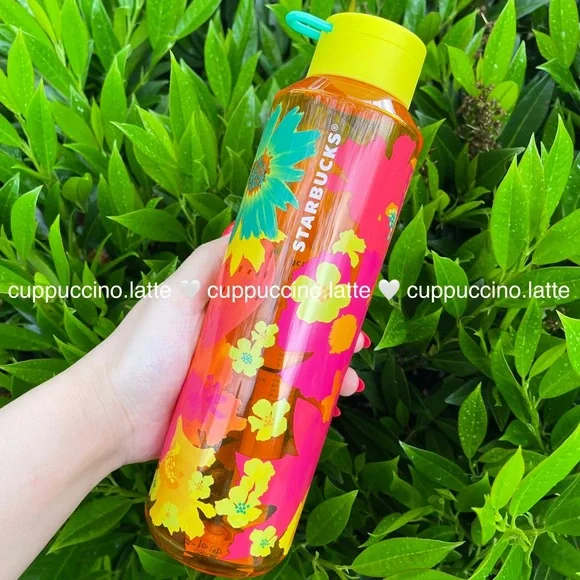 Photo 1 of  Starbucks Summer 2022 ‘Tritan Strawberry Fields’ Neon Strap Water Bottle
