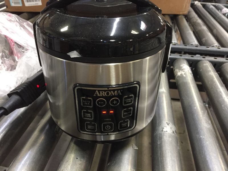 Photo 2 of Aroma Digital Rice Cooker and Food Steamer, Silver, 8 Cup PREV OPENED BUT INTERIOR NEW 