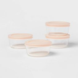 Photo 1 of 1 Cup 4pk Round Glass Food Storage Container Set Light Pink 

