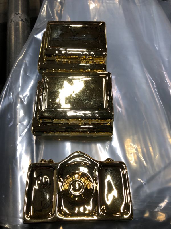 Photo 1 of 1 Gold Camera Figural Decoration 5" x 3" x 1" And 2 Gold Book Figural Decoration 4.5" X 2" 