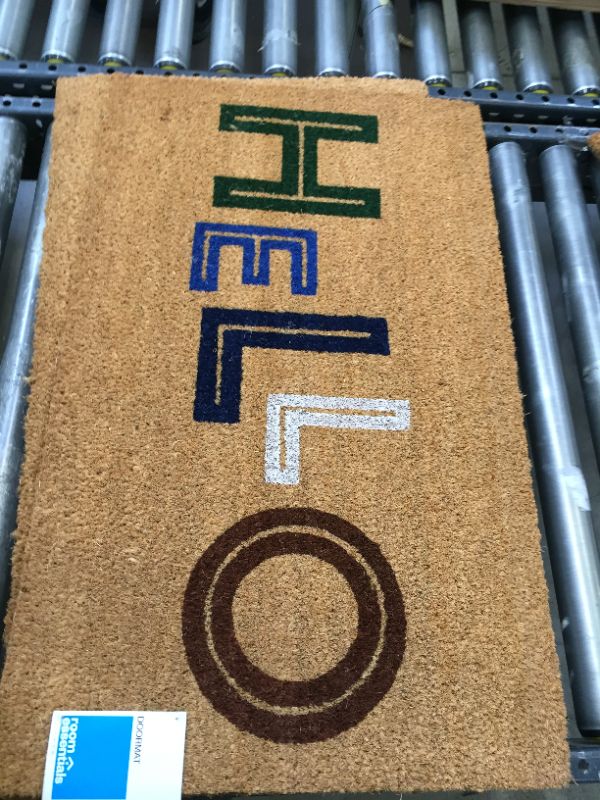 Photo 1 of 1'6"x2'6" Hello Colorblocked Coir Doormat - Room Essentials™

