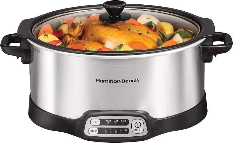 Photo 1 of Hamilton Beach Programmable Slow Cooker, Stovetop Sear & Cook, 6 Quarts, Silver (33662)
