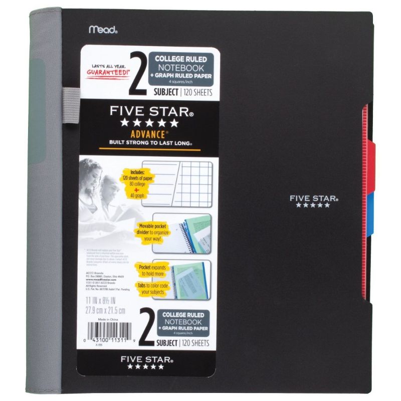 Photo 1 of Five Star Advance Spiral Notebook 2 Subject College/Quad Ruled - Black  2 COUNT