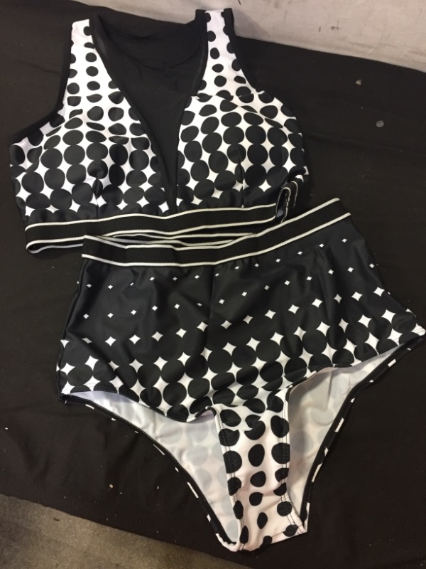 Photo 1 of 2 piece bathing suit black with white size medium