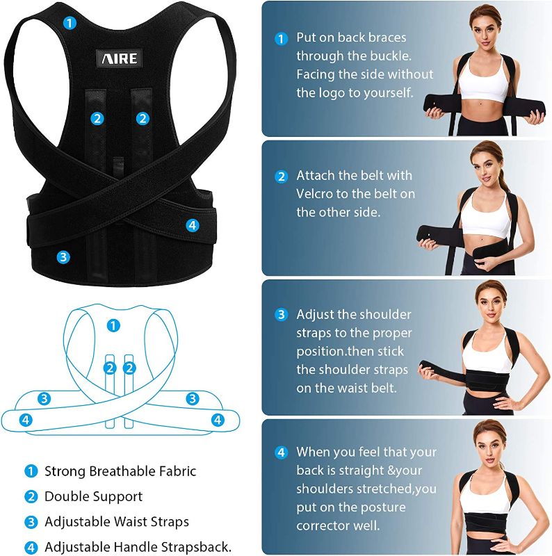 Photo 1 of AIRE Back Brace, Posture Corrector for Women and Men, Back Brace for Upper Posture Trainer, Back Support Straightener, Adjustable Posture or Body Correction and Neck and Shoulder, Relieves Pain
size small