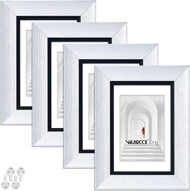 Photo 1 of  4x6 Picture Frames in White (Set of 4) with HD Real Glass and 3.5x5 Mat, Wall and Tabletop Display, Hanging Hardware Included  BLACK, SEE 2ND PHOTO