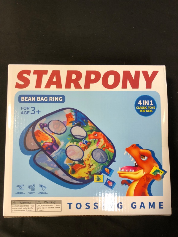 Photo 2 of 1 x Customer Returns Starpony 4 IN 1Dinosaur Toys Bean Bag Toss Game - 37PCS Collapsible Portable Cornhole Throwing Game Dart Game Ring Tossing Game Dinosaur Board Game for Kids Aged 4-8 - Toys & Games 