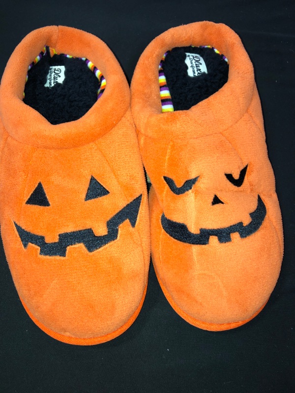 Photo 2 of Adult's dluxe by dearfoams Halloween Pumpkin Slippers - Orange SIZE XL MEN'S 11-12 WOMEN'S 13-14