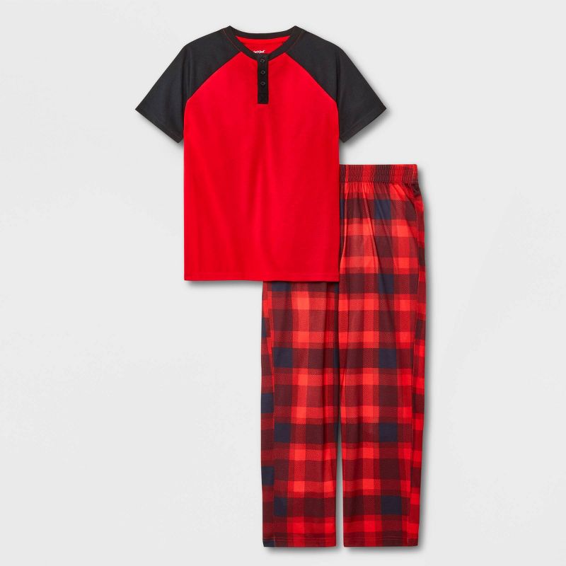Photo 1 of Boys' 2pc Short Sleeve Pajama Set - Cat & Jack™ Red/Navy SIZE LARGE