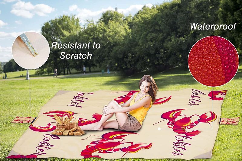 Photo 1 of Beach Accessories Camping Blanket for Vacation - Waterproof Sandproof Sand Resistant Lightweight Compact Pocket Blankets Large Anti Sand Necessities Stuff Thin Folding Travel Cray Chicken Lobster Red
