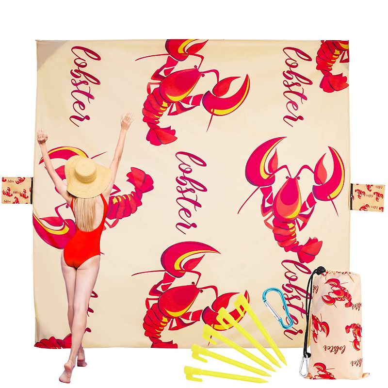 Photo 1 of Beach Accessories Camping Blanket for Vacation - Waterproof Sandproof Sand Resistant Lightweight Compact Pocket Blankets Large Anti Sand Necessities Stuff Thin Folding Travel Cray Chicken Lobster Red