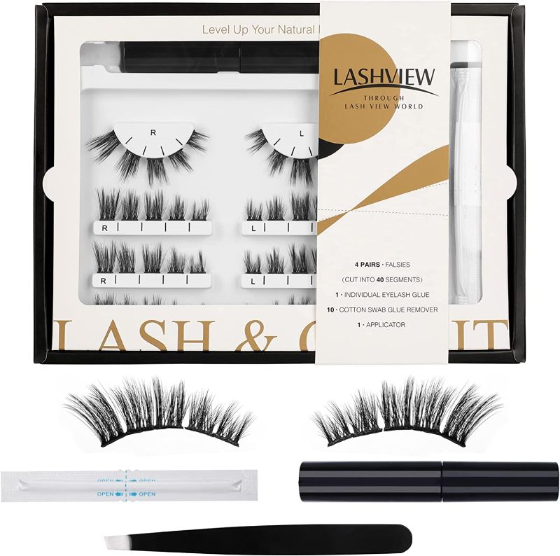 Photo 1 of Lashview DIY Eyelash Extension, Individual Cluster Lash Extension Kit,Home Use Natural Look 4 Pairs With Glue, Cotton Swab Glue Remover, Applicator DV10