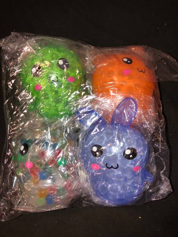 Photo 2 of 4 Pack Bunny Squishy Stress Balls Toy for Kids,Rabbit Sensory Balls Relief Hand Fidget Filled with Water Beads to Relax,Halloween&Christmas Toys for Party Favor Gifts for Girls,Easter Basket Stuffers