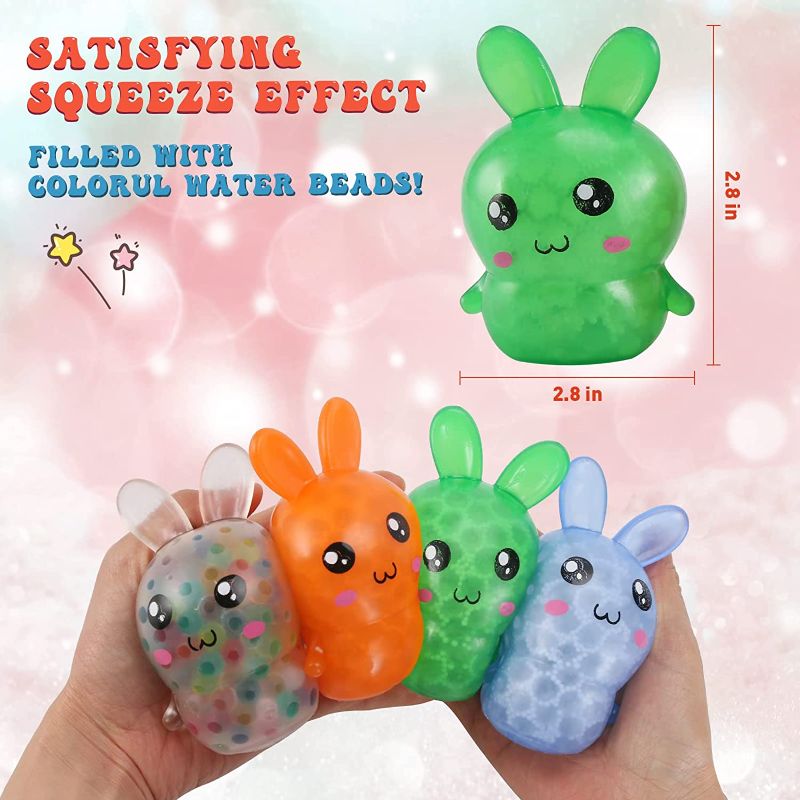 Photo 1 of 4 Pack Bunny Squishy Stress Balls Toy for Kids,Rabbit Sensory Balls Relief Hand Fidget Filled with Water Beads to Relax,Halloween&Christmas Toys for Party Favor Gifts for Girls,Easter Basket Stuffers