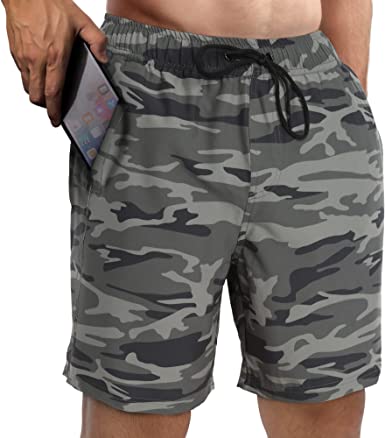 Photo 1 of Fort Isle Camo Swimming Trunks for Men - Mens Bathing Suit 7 inch Inseam | Workout Shorts and Mens Swim Trunks Camouflage SIZE LARGE 