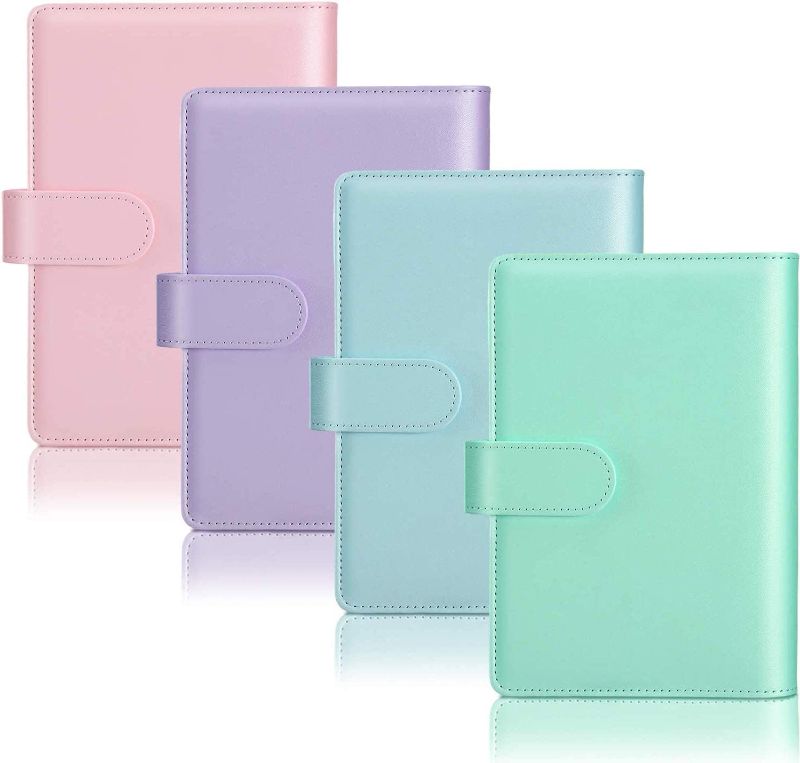 Photo 1 of 4 Pcs A6 PU Artificial Leather Notebook Binder Loose Leaf Refillable 6 Ring Binder Cover with Magnetic Buckle Closure, Personal Diary Schedule Organizer, for A6 Filler Paper, Blue, Purple, Pink, Green