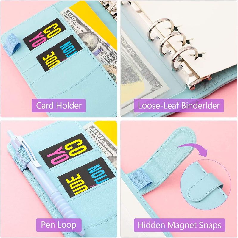 Photo 3 of 4 Pcs A6 PU Artificial Leather Notebook Binder Loose Leaf Refillable 6 Ring Binder Cover with Magnetic Buckle Closure, Personal Diary Schedule Organizer, for A6 Filler Paper, Blue, Purple, Pink, Green