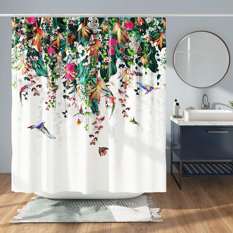 Photo 1 of DESIHOM Tropical Floral Shower Curtain Green Plant Shower Curtain Summer Flower Bathroom Shower Curtains Polyester 72x72 Inch