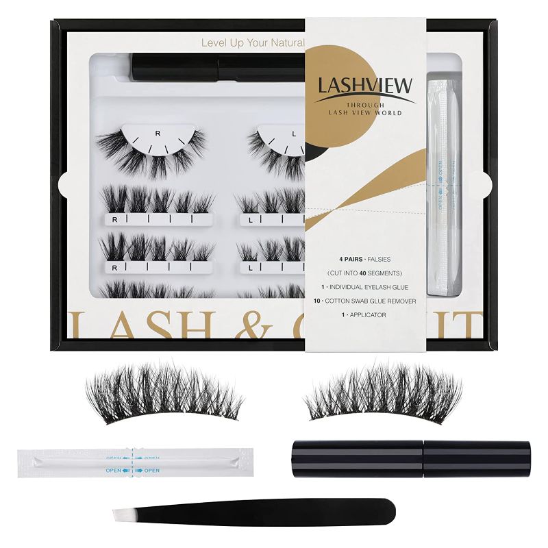 Photo 1 of Lashview DIY Eyelash Extension, Individual Cluster Lash Extension Kit,Home Use Natural Look 4 Pairs With Glue, Cotton Swab Glue Remover, Applicator DV17