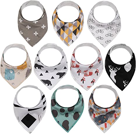 Photo 1 of 10- Pack Organic Baby Bandana Drool Bibs - 100% Organic Cotton Bibs for Drooling, Teething - Soft & Absorbent Drool Bibs for Newborn, Baby Boy & Girl - Unisex