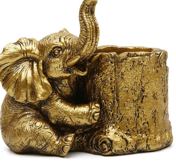 Photo 1 of Hodao Elephant Decoration for Home, Desk Organizer, Gold Elephant Decoration, Pen Holder