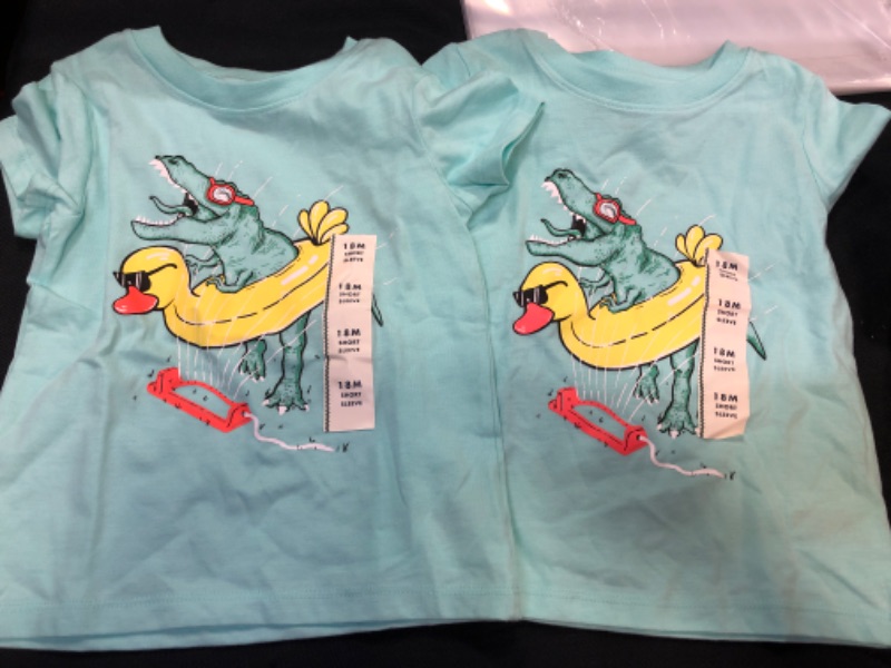 Photo 2 of 2 pack Toddler Boys' Dino and Duck Floatie Graphic Short Sleeve T-Shirt - Cat & Jack Aqua 
18m
