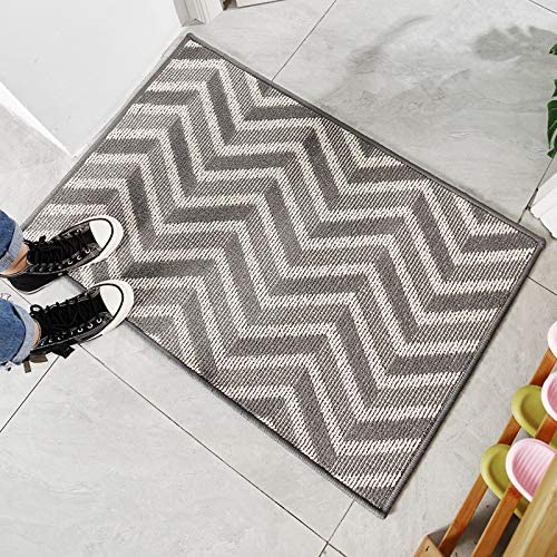 Photo 1 of  Door mats Indoor, Non Slip Entryway Rug Indoor, 20”x32” Machine Washable Low-Profile Inside Floor Door Mat, Absorbent Resist Dirt Front Door mat (Wave-Grey)