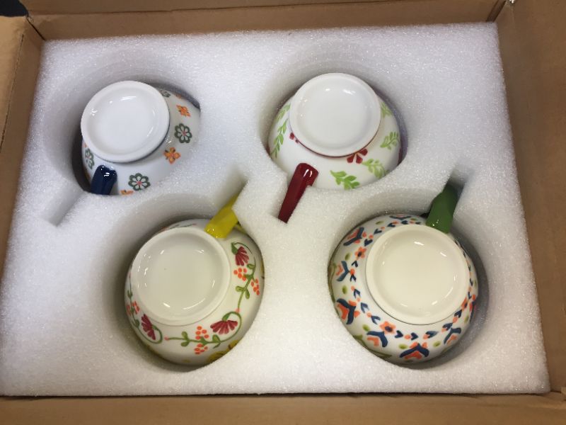 Photo 2 of YOUEON Set of 4 Large Ceramic Coffee Mug, 15 Oz Cute Coffee Mugs, Floral Coffee Cups, Tea Mugs, Flower Mugs, Coffee Mug Set Perfect for Coffee, Latte, Cappuccino, Tea, Cocoa, Cereal, Hot Chocolate
