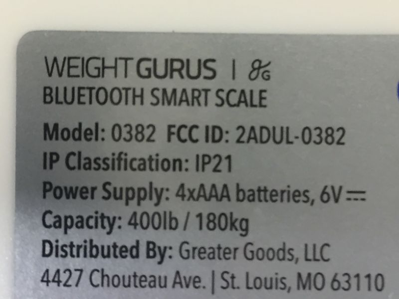Photo 1 of Weight Gurus Bluetooth Body Composition Scale, White