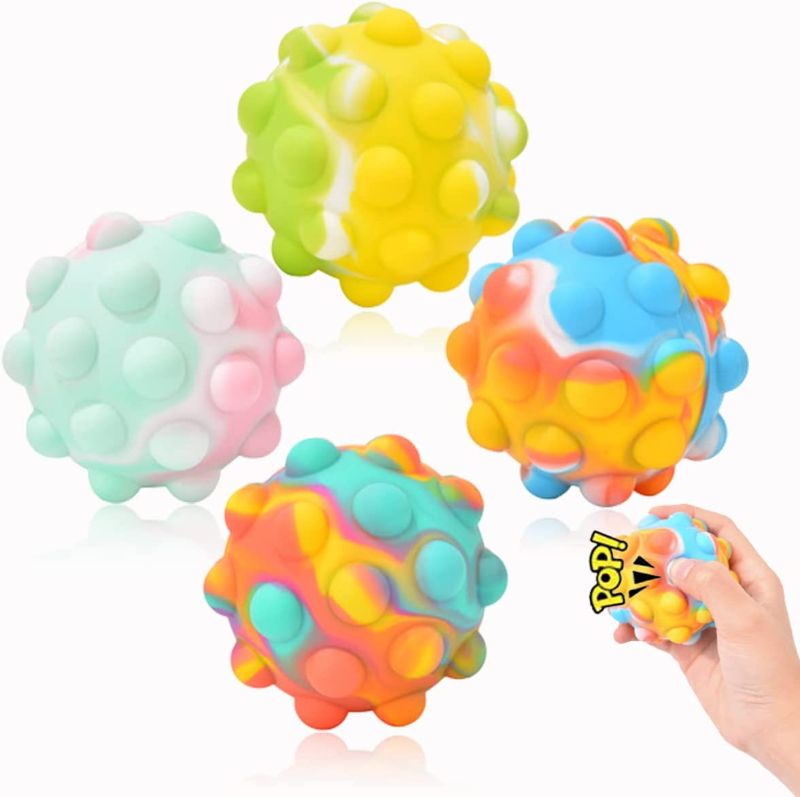 Photo 1 of 4 Pack Stress Balls Fidget Toys - Push Popping Bubbles 3D Fidgets Stress Balls,Silicone Pop Bubble Fidgets Sensory Toy Stress Relief and Anxiety for Kids Adults,Autism and Hand Therapy Game Balls
