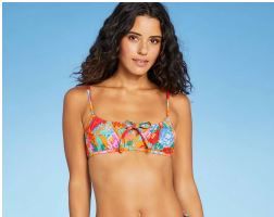 Photo 1 of Juniors' Tunneled Tie-Front Bralette Bikini Top - Xhilaration Multi Floral Print XS