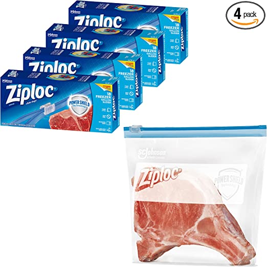 Photo 1 of Ziploc Gallon Food Storage Freezer Slider Bags, Power Shield Technology for More Durability, 72 Count
ONE BOX BADLY DAMAGED, BUT NEW.
