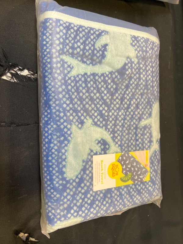 Photo 2 of XL Shark Print Beach Towel Blue - Sun Squad™

