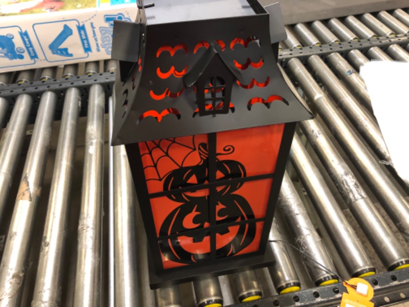 Photo 2 of Light Up Large Orange and Black Halloween Decorative Lantern - Hyde & EEK! Boutique™


