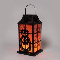 Photo 1 of Light Up Large Orange and Black Halloween Decorative Lantern - Hyde & EEK! Boutique™

