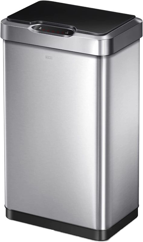 Photo 1 of EKO Mirage-T 50 Liter / 13.2 Gallon Touchless Rectangular Motion Sensor Trash Can, Brushed Stainless Steel Finish
