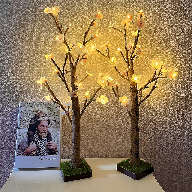 Photo 1 of XINGXIN 2PS 24 Lighted Simulation of Flower Battery Powered Warm White LED Artificial Branch Tree for Home Party Festival Wedding Decor, 2FT Table Tree Lamp, Brown
