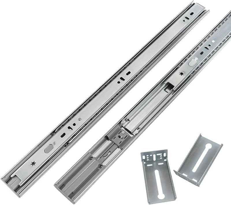 Photo 1 of 1 Pair 22 Inch Side/Rear Mount Soft Close Drawer Slides Full Extension 3 FOLD Drawer Glides - LONTAN 4502S3-22 Drawer Slides Bottom Mount Heavy Duty 100 LB Drawer Runners with Rear Mounting Brackets
