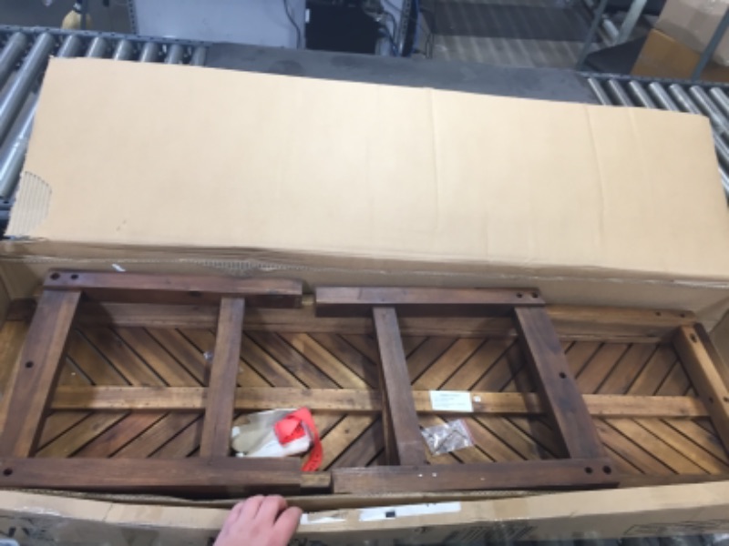 Photo 1 of Acacia Wood Patio Bench in Dark Brown
