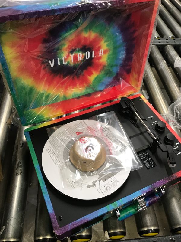 Photo 3 of Victrola Vintage 3-Speed Bluetooth Portable Suitcase Record Player with Built-in Speakers | Upgraded Turntable Audio Sound| Includes Extra Stylus | Tie Dye, 1SFA (VSC-550BT-TDY)
