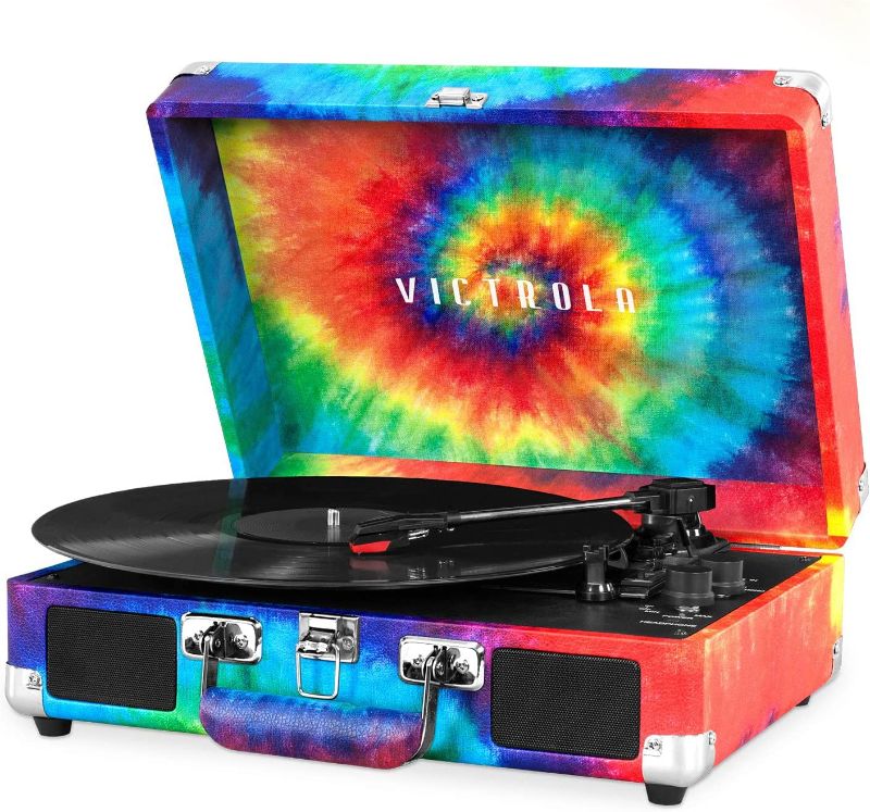 Photo 1 of Victrola Vintage 3-Speed Bluetooth Portable Suitcase Record Player with Built-in Speakers | Upgraded Turntable Audio Sound| Includes Extra Stylus | Tie Dye, 1SFA (VSC-550BT-TDY)
