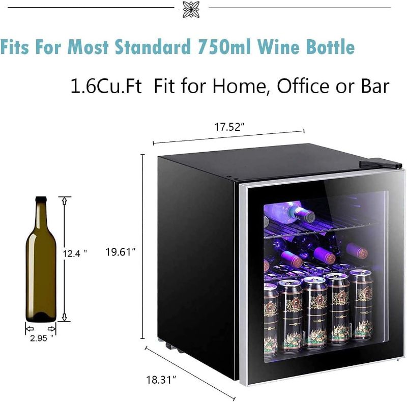 Photo 1 of Antarctic Star 18 Bottle 70 Can Wine Cooler/Cabinet Beverage Refrigerator Small Mini Fridge Clear Front Glass Door Counter Top Red Cellar Beer Soda Bar Quiet Compressor Freestanding 1.6 cu.ft Black
